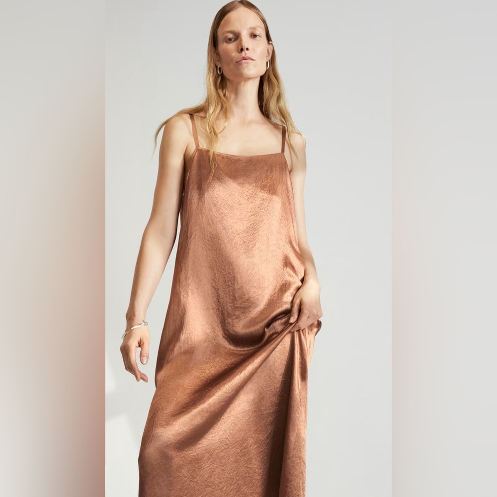 NEW Everlane The Satin Square Neck Slip Sleeveless Midi Dress Carob Brown NWT 0